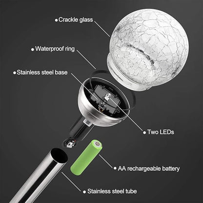 4Pack Solar Glass Crackle Ball Pathway Light Outdoor Waterproof Solar Garden Path Lights Landscape Lighting Decoration (Warm White)
