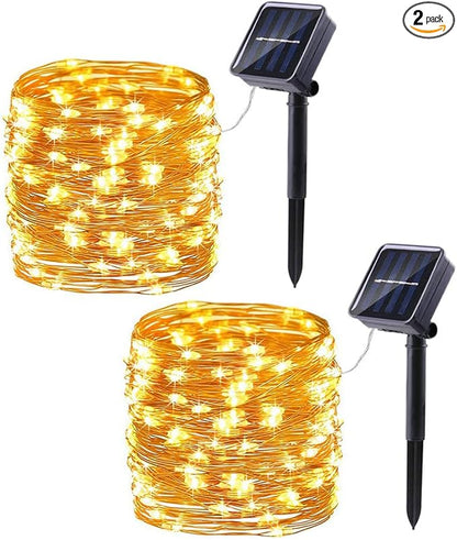 Lomotech Solar String Lights Outdoor - 2 Pack Total 66ft 200LED Solar Fairy Lights Waterproof 8 Modes Twinkle Lights for Outdoor, Patio, Garden, Yard, Party, Wedding, Tree Decoration (Warm White)
