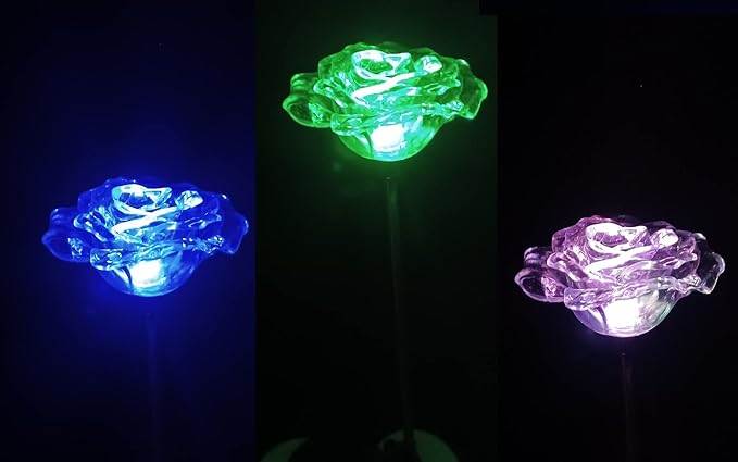 Starry Illuminate 3 PCS Solar Color Changing Style Garden Stake Light Pathway Stake Light (Rose)