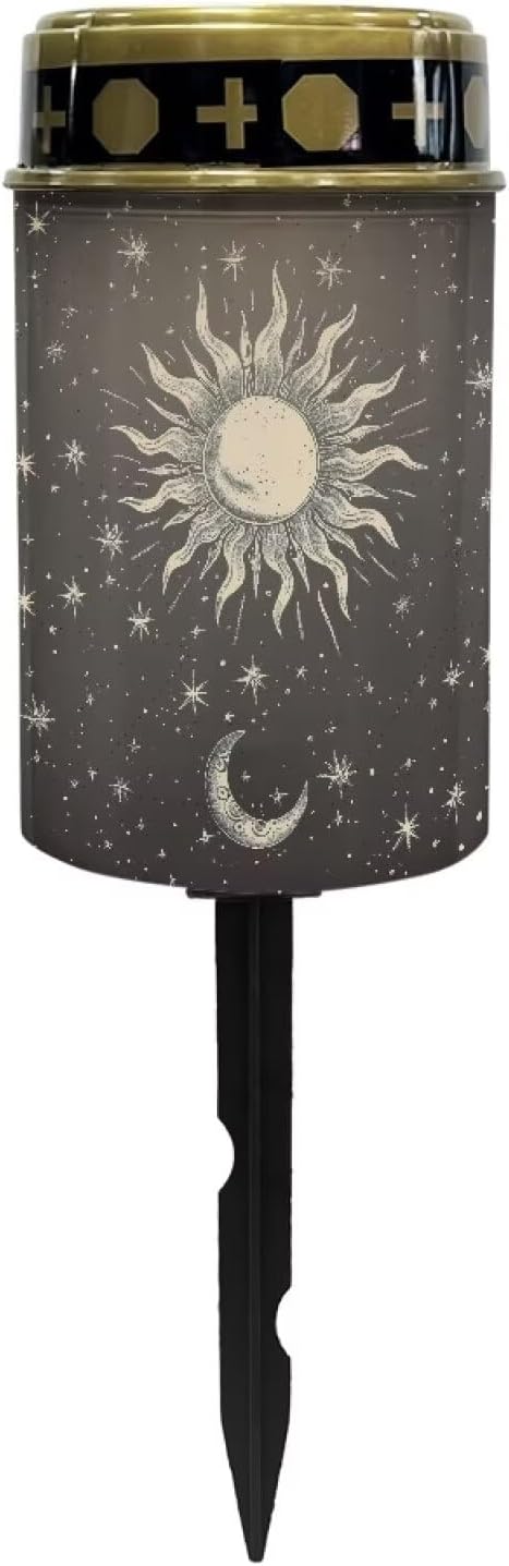 Sun and Moon Cemetery Solar Lights Sympathy Memorial Lights Solar Lights Grave Decorations for Cemetery Dad Solar Garden Stake Lights Solar Outdoor Lights Waterproof