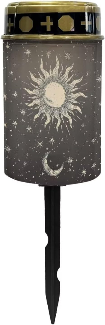 Sun and Moon Cemetery Solar Lights Sympathy Memorial Lights Solar Lights Grave Decorations for Cemetery Dad Solar Garden Stake Lights Solar Outdoor Lights Waterproof