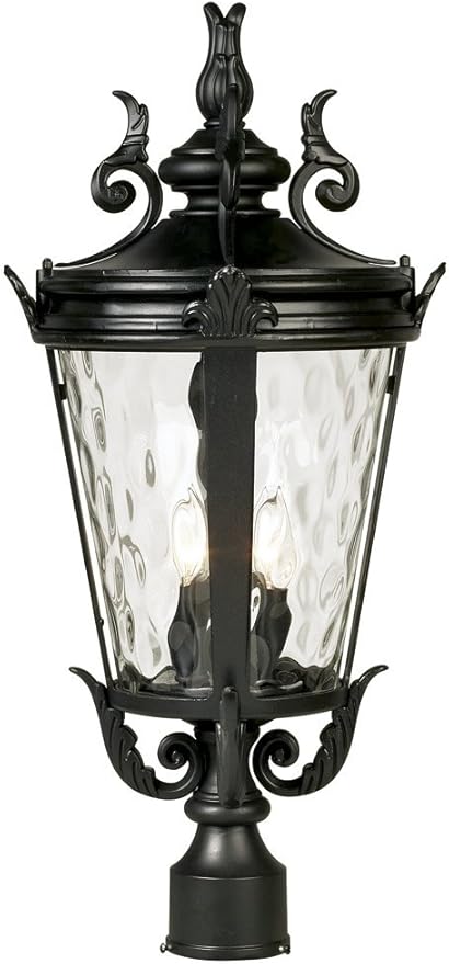 John Timberland Marseille Vintage Outdoor Post Light Fixture Textured Black Scroll 25" Clear Hammered Glass for | Lumora
