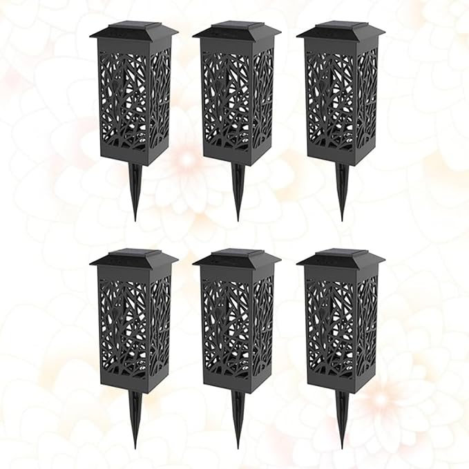 6pcs Solar Hollow-Out Ground Plug Lights Outdoor Waterproof Warm White Garden Solar Pathway Lamps for Lawn and Patio Decor