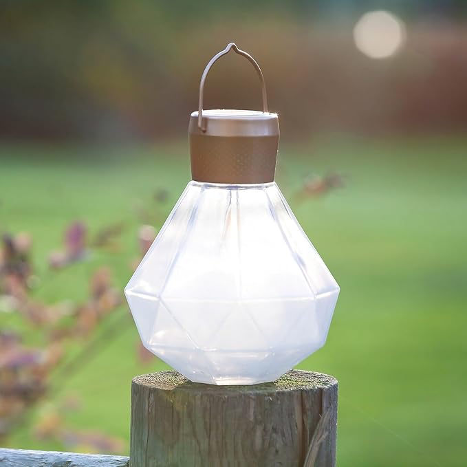 Allsop Gem Light - Outdoor Solar LED Latern - Hand Blown Glass - Waterproof with Easy Hang Frame (Milk)