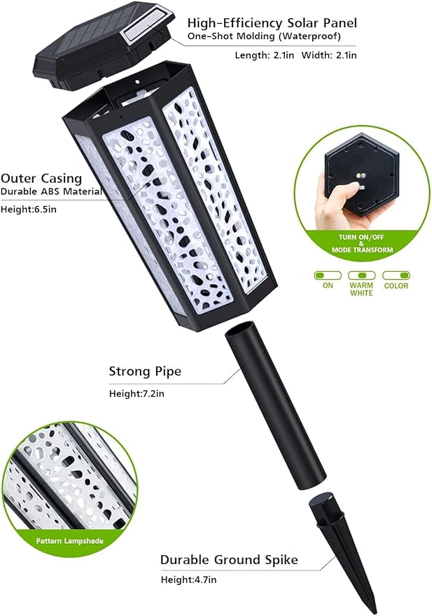 cjc Solar Pathway Lights, Auto On/Off Waterproof Outdoor Solar Garden Lawn Lights 2 Working Modes Decorative LED Landscape Lights for Path, Patio, Yard, Lawn, Walkway, Driveway, Pool, Set of 8