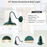 10'' Dome Outdoor Gooseneck Barn Light Fixture with Wall Mount, Green Exterior Porch Barn Door Lighting, Farmhouse | Lumora