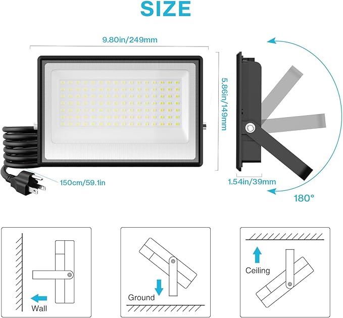 Olafus 130W Flood Lights Outdoor, 13000lm LED Work Light Plug in, 6500K Daylight White Led Flood Light Outdoor | Lumora