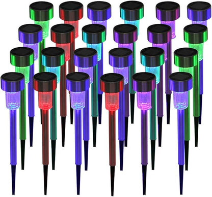 Solar Outdoor Lights, 5W LED Pathway Lights Solar Powered, Stainless Steel Waterproof Solar Garden Lights Decoration for Garden Patio and Walkway (24PCS, Seven Color)