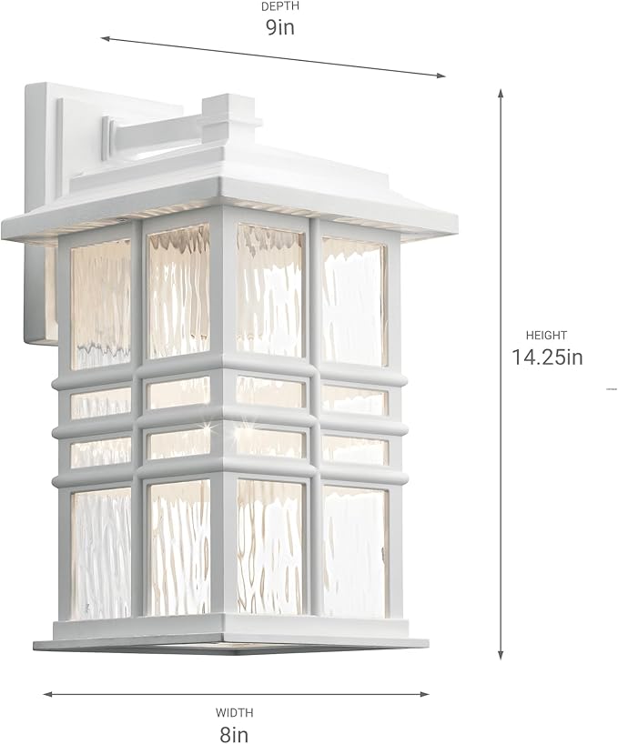 Kichler Beacon Square 14.25" Outdoor Wall Light in White, 1-Light Exterior Wall Sconce with with Clear Hammered | Lumora