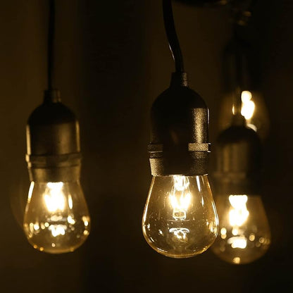 TORCHSTAR 50ft LED Outdoor String Lights, Extendable Vintage Retro Bulb Lighting, Hanging Light for Festivals, Events, 24 Sockets with Extra 12 Bulbs, Weatherproof Patio Grade, Garden, Balcony