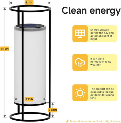 HOTEAGLE Outdoor Solar Lights,14.8" H Modern Metal Cylinder Solar Powered Lantern, Waterproof Decorative Table Lamp with Warm White LED, Dusk to Dawn Auto On/Off for Garden, Patio, Yard, Path Decor