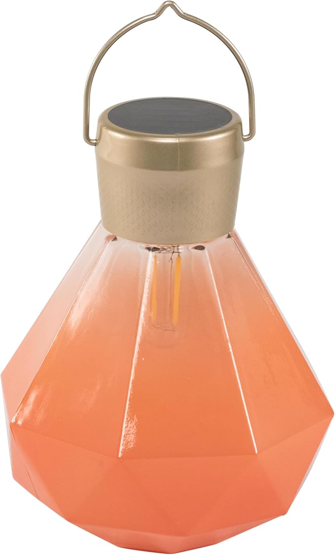 Allsop Gem Light - Outdoor Solar LED Latern - Hand Blown Glass - Waterproof with Easy Hang Frame (Coral)