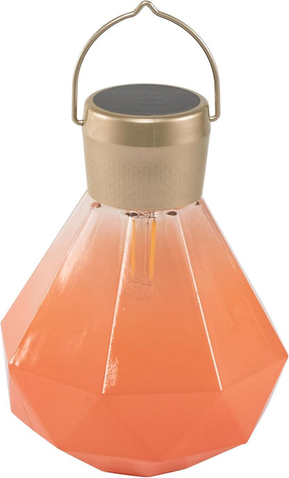 Allsop Gem Light - Outdoor Solar LED Latern - Hand Blown Glass - Waterproof with Easy Hang Frame (Coral)