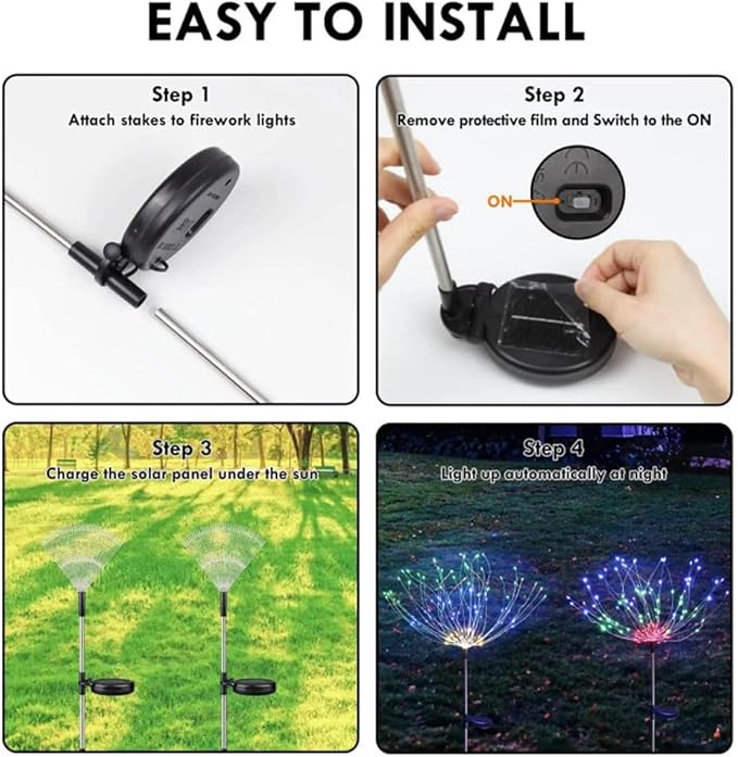 XIHAMA Solar Garden Lights 2 Pack Firework Lights Outdoor Waterproof, 200 LEDs with 8 Lighting Modes for Yard Pathway Patio Party Wedding Decorative (White)