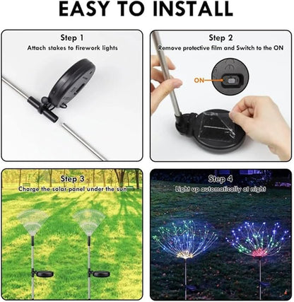 XIHAMA Solar Garden Lights 2 Pack Firework Lights Outdoor Waterproof, 200 LEDs with 8 Lighting Modes for Yard Pathway Patio Party Wedding Decorative (White)
