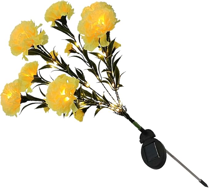 ZJchao Solar Flower Lights LED Carnation Shaped Decorative Light Outdoor Garden Yard Lawn (Yellow)