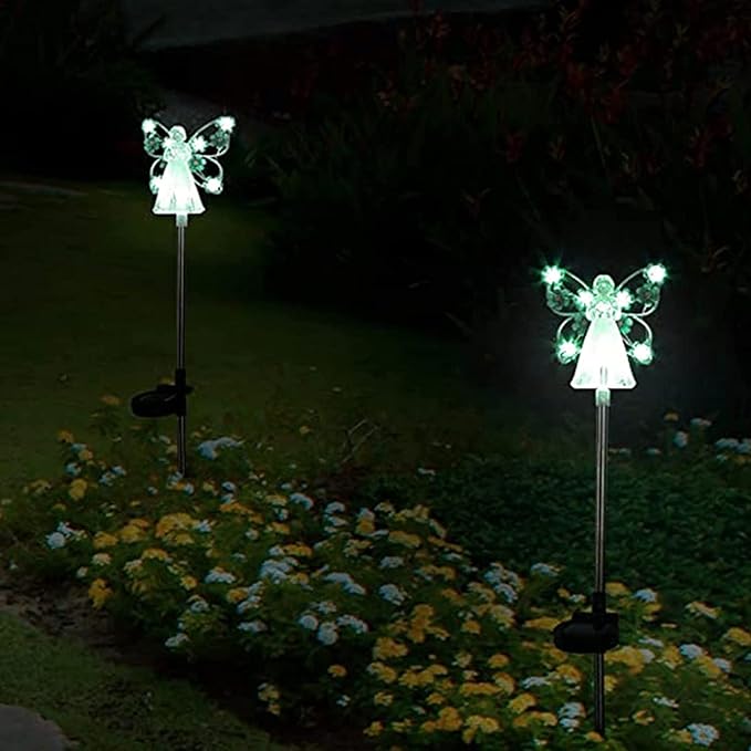Solar Garden Lights 2pcs Fairy Garden Ornaments Outdoor Solar Pathway Lights, Flower Fairy Resin Figurine Lamp for Courtyard Lawn, Commemorate Gift (Color : Blue)