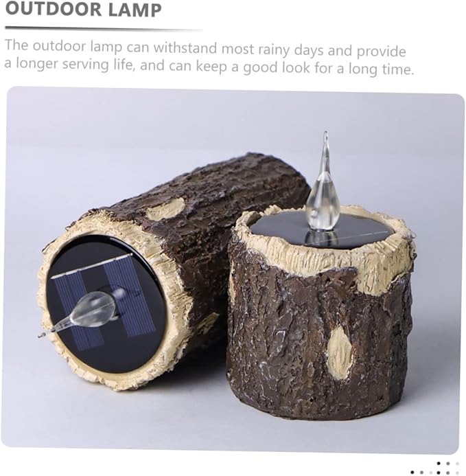 Mipcase Wood Grain Lamp Solar Pathway Light Outdoor Landscape Decor Easy to Install Weatherproof Garden Decor