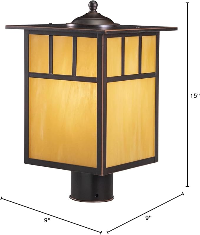 VAXCEL Mission 1L Bronze Outdoor Rectangle Post Light Honey Glass | Lumora