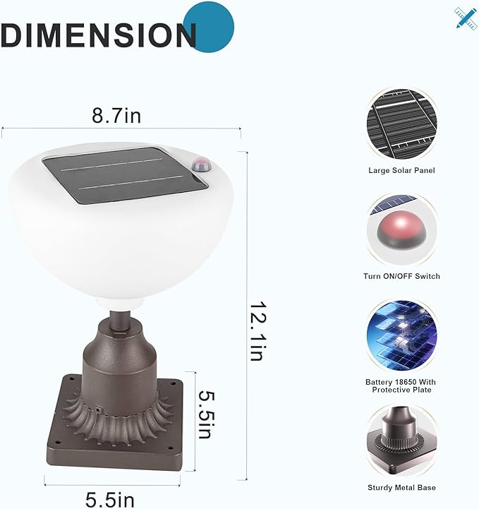 Lightdot Solar Lamp Post Lights 3000K Dusk to Dawn Solar Post Lights with Pier Mount Base, Wireless Waterproof | Lumora