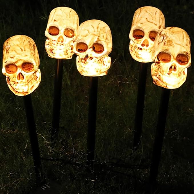 Solar Skeleton Garden LED Stake Lights for Halloween Decorations Outdoor Waterproof Halloween Yard Stake Lights 1Set of 5Pack for Garden Patio Yard Pathway Grave (Skeleton)