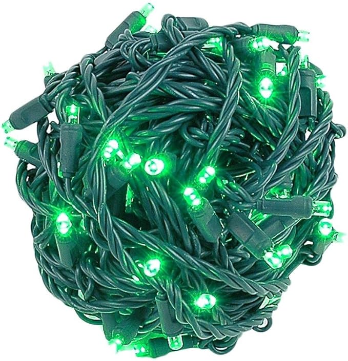 Novelty Lights 50ft 100 LED Green Christmas Lights Outdoor/Indoor, 6" Spacing, Green Wire String Lights for Festive Xmas Lighting, IP55, UL Listed, Dimmable, Connectable