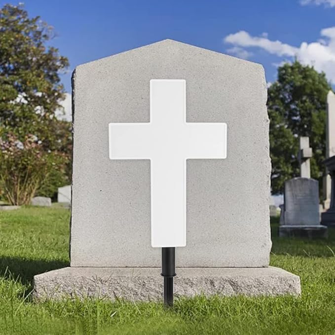 Xiaokeis Solar Lighted Path Light, White, Cemetery Decoration, Garden, Outdoor, Plastic, Faith-Love, Warm White, Cross, 25 x 8 x 57cm/9.84 x 3.15 x 22.44inch