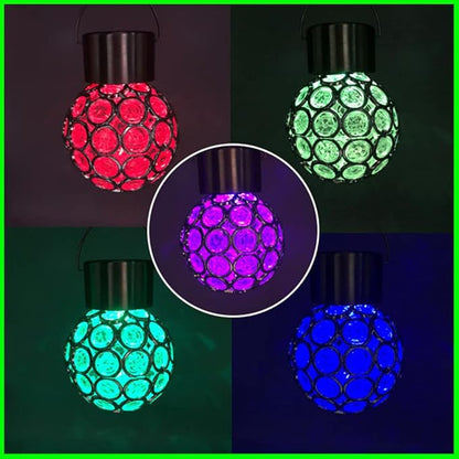 Solar Hanging Ball Lights, 2 Pack Outdoor Solar Powered Hollow Out Ball Lights, Hanging LED Light with 7 Color Auto-Changing for Yard, Garden, Lawn, Patio, Flower Bed