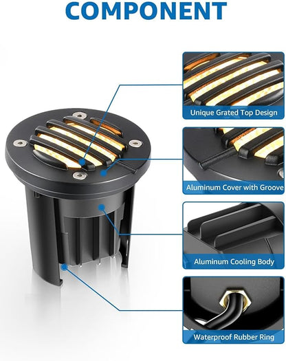 SUNVIE 12W Low Voltage Landscape Lighting with Connectors 1200LM Ultra Bright Well Lights Landscape LED In Ground Waterproof Outdoor Warm White Paver Lights for Garden Yard Driveway 12 Pack