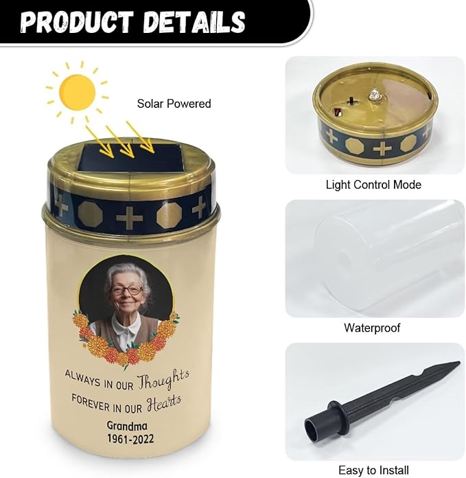 Outdoor Solar Lights Waterproof Cemetary Solar Light 2 Pcs Solar Lights for Cemetery Gravesite Memorial Solar Lights for Graves Always in Our Hearts