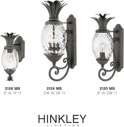 Hinkley Plantation Large Wall Mount Outdoor Lantern - Aluminum, Clear Optic Glass Shade, Pineapple Theme - Museum Black Finish