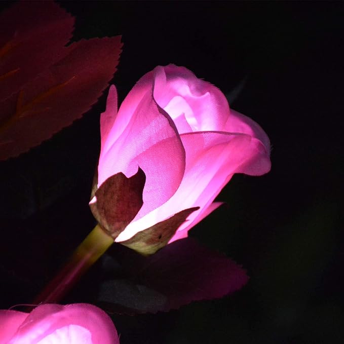 [Upgraded 6 Flowers]Solar Garden Decorative Artificial Flowers Lights, Outdoor Waterproof Rose Stake Light for Country Yard Front Porch Step Pathway Memorial Cemetery Grave Gravesite Decor,Pink