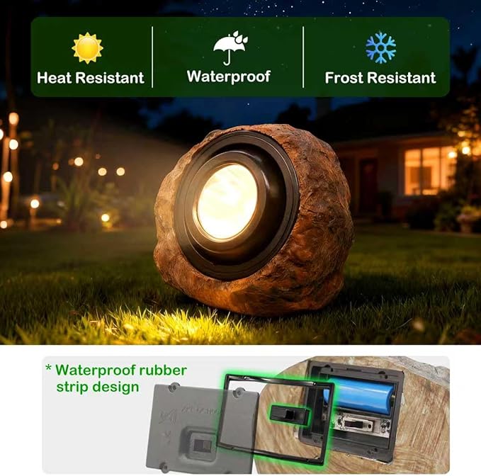Solar Rock Lights Outdoor,4 Pack IP65 Waterproof LED Solar Brown Garden Stone Spotlights,Warm White & Cool White | Lumora