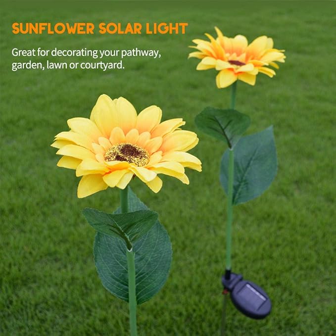 AHNNER Sunflower Solar Lights Outdoor Garden Decorative, 26'' Fall Solar Garden Lights, Solar Flower Lights IP65 Waterproof for Yard Patio Porch Backyard (2 Pack)