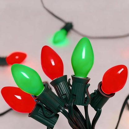 C7 LED Christmas Lights, 25Ft Outdoor Multicolor String Lights with 27 Red Green LED Bulbs, Connectable Indoor Outdoor Christmas String Lights for Tree Backyard Porch Party Holiday Decor-Red & Green