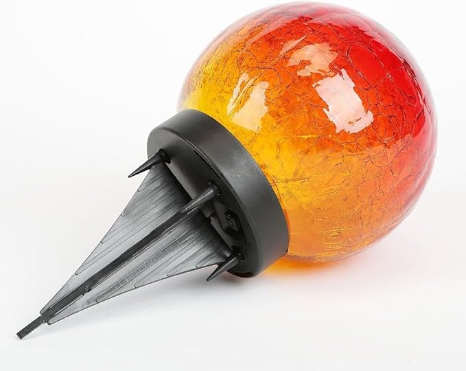 Cracked Glass Outdoor Solar Lights Landscape Garden Ball Lights, Garden Solar Ball Lights Waterproof (Red, 12cm)