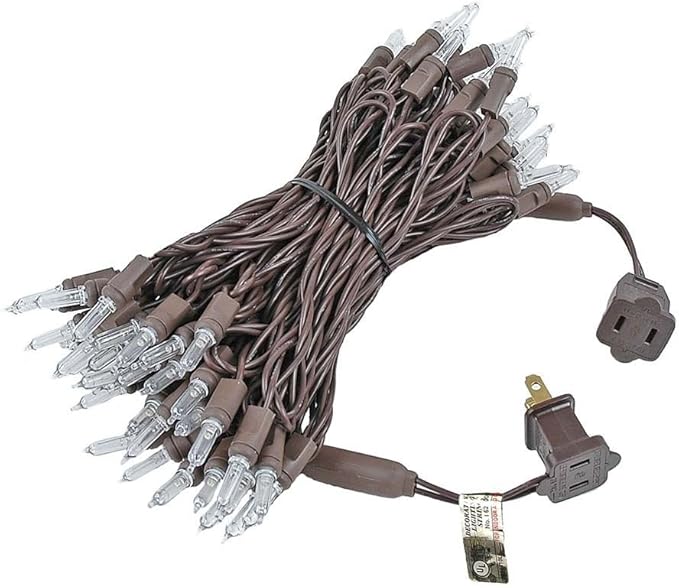 Novelty Lights Vintage Style T5 Warm White LED Christmas Lights, 35 Feet Brown Wire String of 70 Mini Bulbs, UL Listed Indoor/Outdoor Tree Lighting