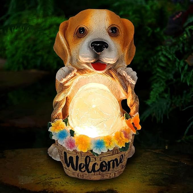 Solar Outdoor Lights, Puppy Statue Garden Lights, Resin Decorative Lights for Yard, Pathways, Landscape Lighting, Solar Spot Lights Outdoor, Solar Security Lights, Garden Statues, Cute Stuff