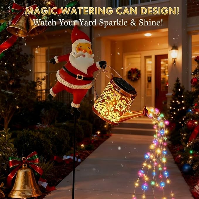 2026 New Christmas Solar Kettle Lights Garden Lawn Decorative Lights Santa Kettle Ground Lamp Solar Led Night, Outdoor Christmas Decor for Pathway Yard Patio (Colorful Light)