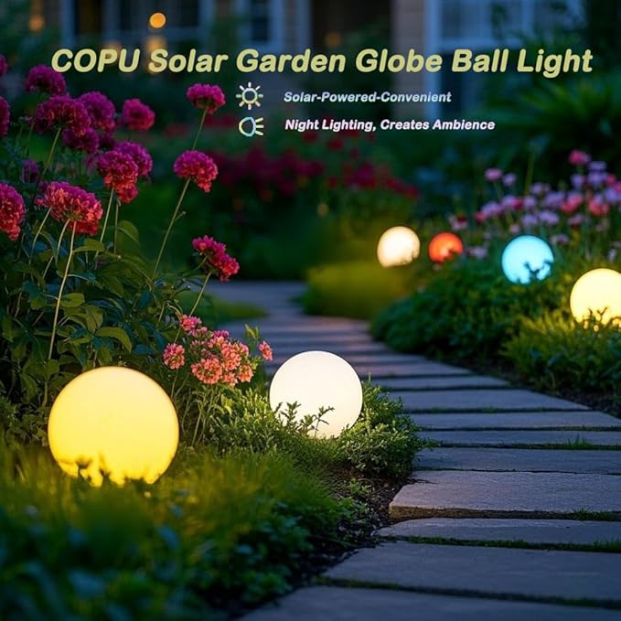 8 inch Solar Glowing Globe Light, 16 Colors Changing Solar Garden Ball Light, Auto-On/Off LED Glow Ball W/Remote, Waterproof Landscape Lighting Globe W/Ground Stake for Yard Patio Lawn Christmas Decor
