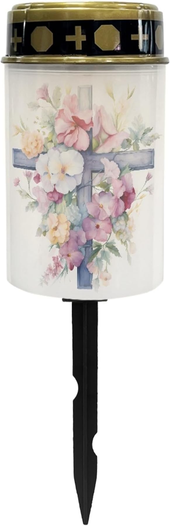 Cemetery Solar Lights for Grave,Cross Floral Pink Garden Solar Lights Waterproof Solar Powered Stake Lights Pathway Lights Outdoor Flameless Warm White Lantern Yard Spotlights LED Lantern