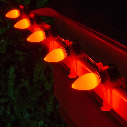 Wintergreen Lighting Opticore LED Smooth/Opaque Amber/Orange Commercial C7 Christmas Lights Vintage Style, Commercial String Christmas Lights Heavy Duty, Green Wire (25 Lights, 25 ft, Amber/Orange)