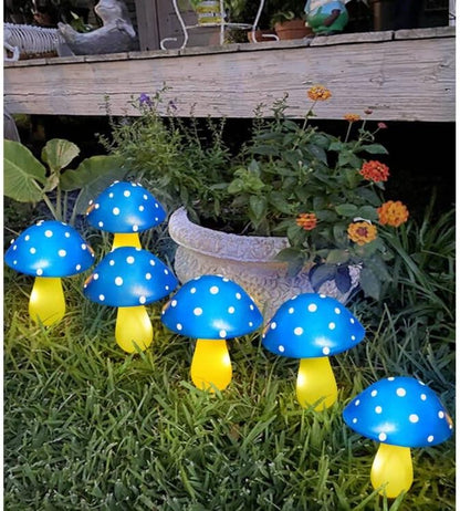 6-Pack Blue Solar Garden Lights, Solar Powered Mushroom Stake Lights for Outdoor Yard Decor, Waterproof Garden Ornaments for Backyard Lawn Deck Landscape Fence Christmas Halloween Decorations