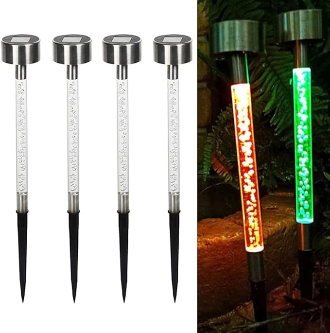 4 Pack Solar Garden Stakes LED Outdoor Lights Waterproof Path Lights With Stainless Steel Top For Lawn Patio Courtyard