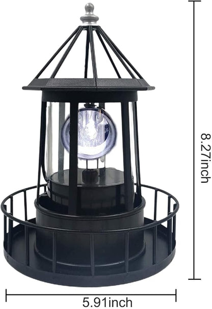 LED Solar Powered Lighthouse, 360 Degree Rotating Lamp Courtyard Decoration Waterproof Garden Smoke Towers Statue Lights for Outdoor Garden Pathway Patio