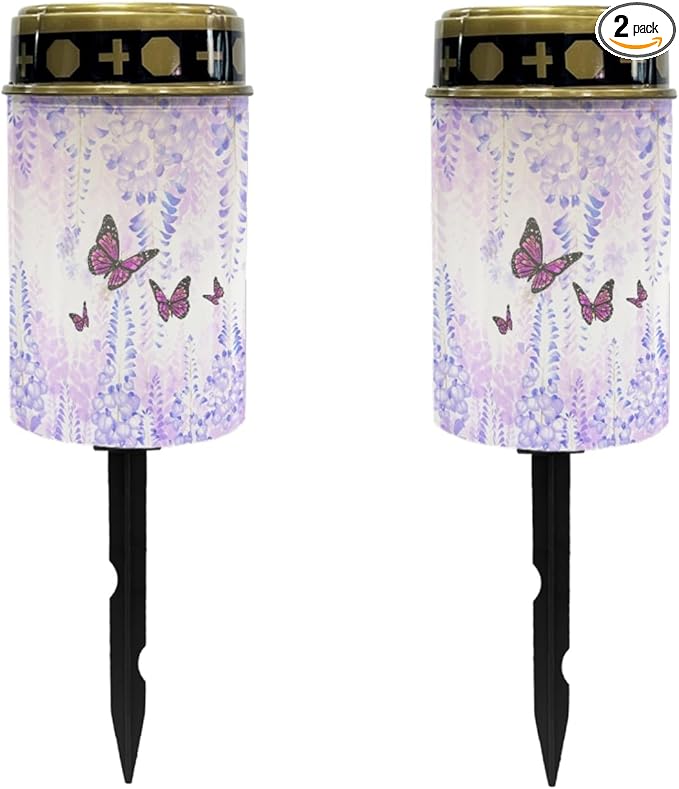 Butterfly Floral Solar Pathway Lights Outdoor LED Lantern Flameless Solar-Powered Fairy Lights for Outside,Waterproof Garden Lights for Yard Patio Driveway Path