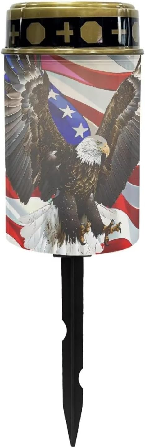 Generic American Flag Solar Light Outdoor Waterproof Solar Stake Lights Hawk Print Solar Lights Outdoor Waterproof Solar Pathway Lights Outdoor Decoration for Yard Landscape Path