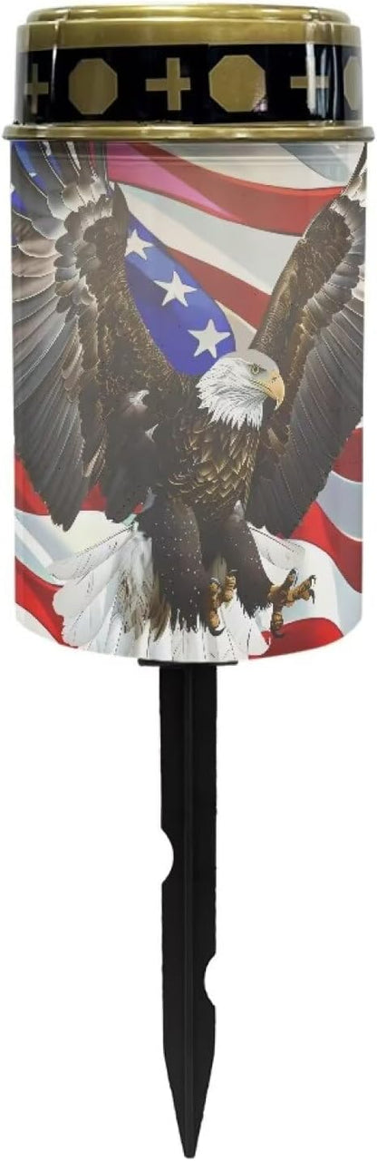 Generic American Flag Solar Light Outdoor Waterproof Solar Stake Lights Hawk Print Solar Lights Outdoor Waterproof Solar Pathway Lights Outdoor Decoration for Yard Landscape Path