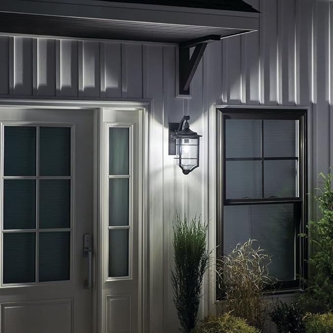 Kichler Royal Marine 18.25" 1 Light Outdoor Wall Light with Clear Seeded Glass in Distressed Black | Lumora