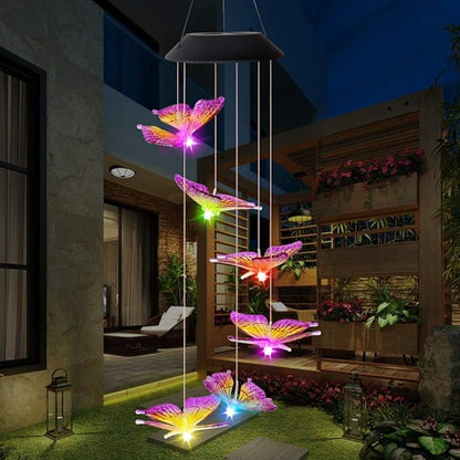 Solar Butterfly Wind Chime Color Changing Outdoor Garden Decorative Lights for Walkway Pathway Backyard Christmas Decoration Parties (Purple, 25x5x5 inches)